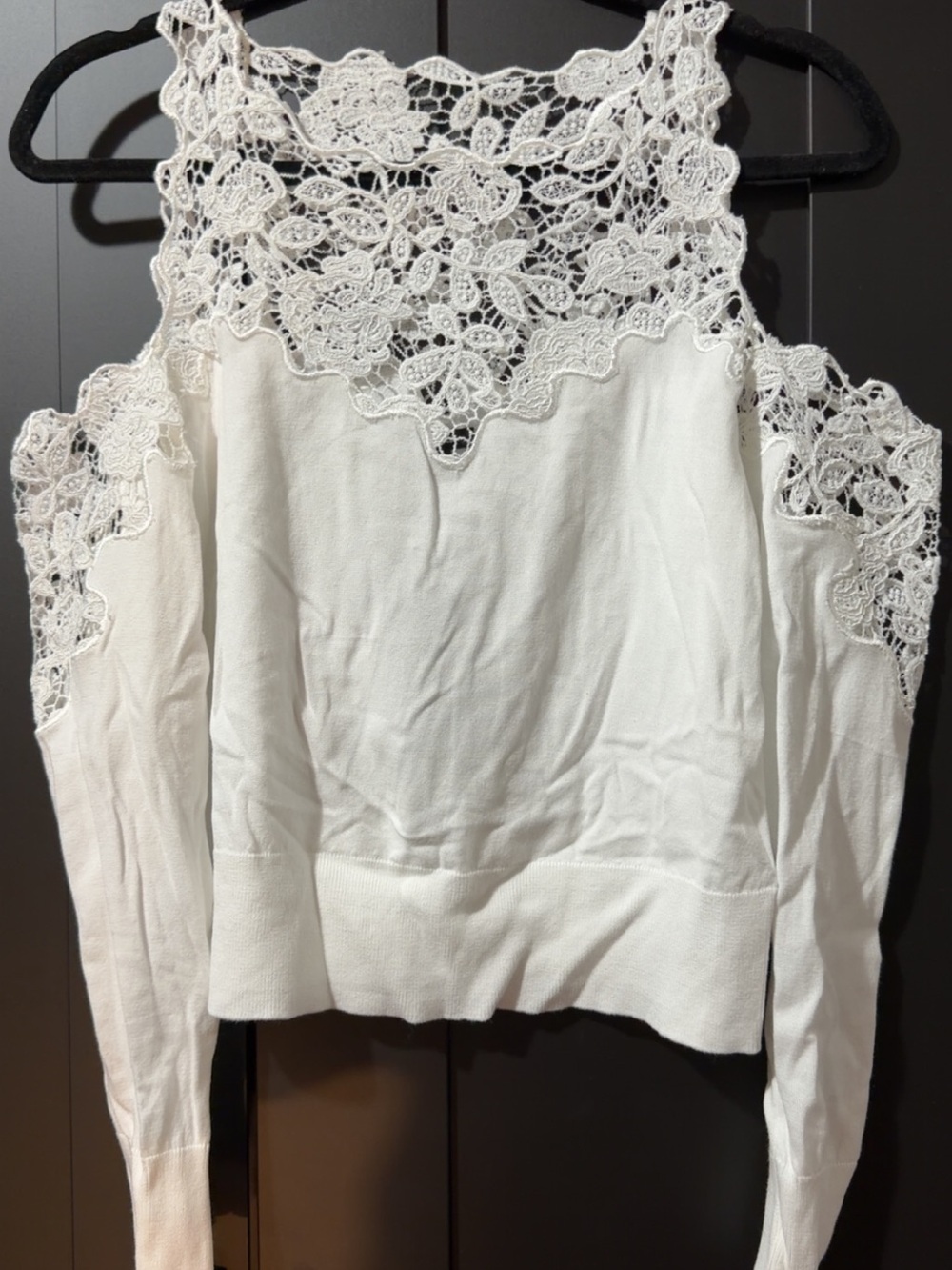 Express White Lace-Trim Cold-Shoulder Women's Top